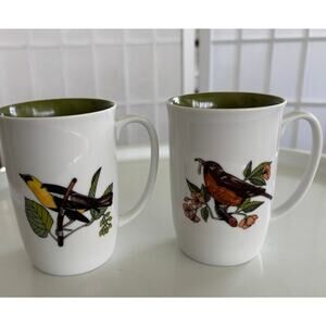 Fitz & Floyd Wild Birds Neiman Marcus Mugs Yellow Finch and Robin Set of 2 FLAWS